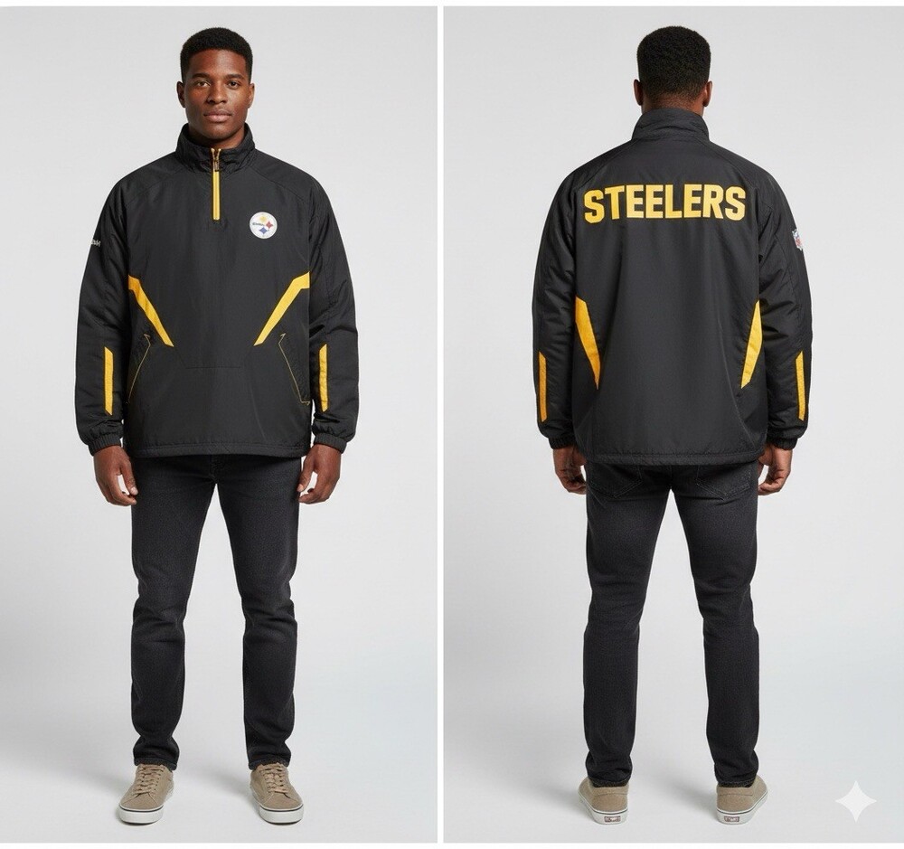 Vintage Reebok NFL Onfield Pittsburgh Steelers Jacket 1/4 Zip Mens Size Medium